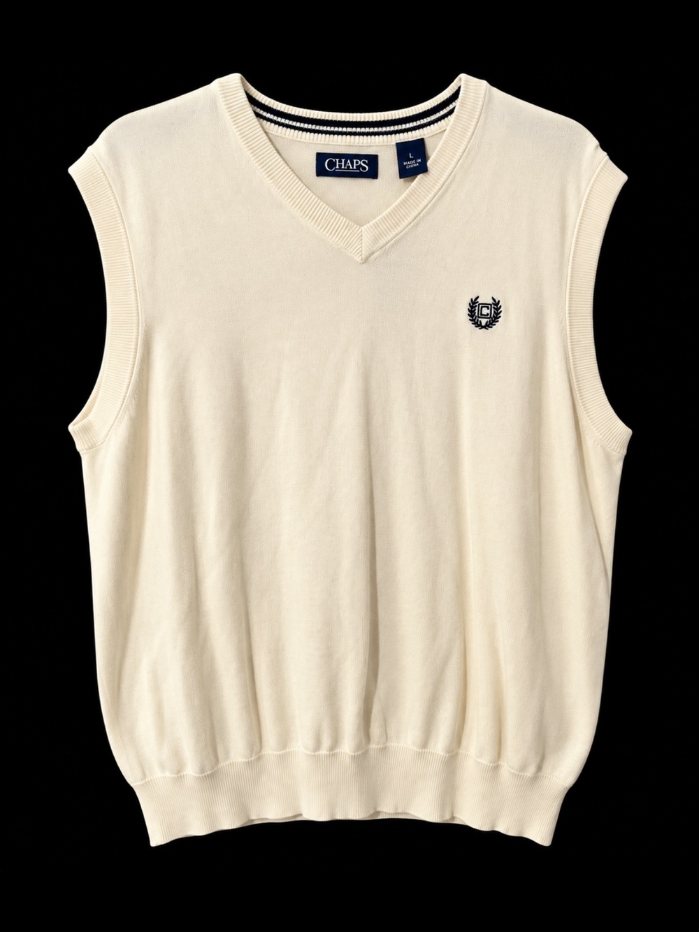 Chaps Men's Cream V-Neck Cotton Sweater Vest NWT
